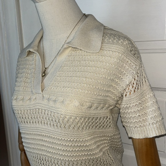 JOIE CROCHET COLLARED SHORT SLEEVE SWEATER - Picture 2 of 7